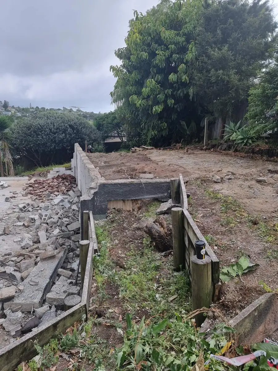 Block retaining wall demolished at the sub-division site