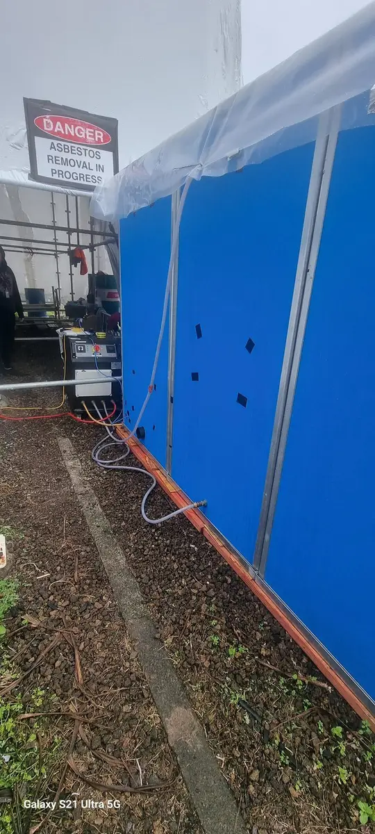 Blue decontamination unit at the industrial building