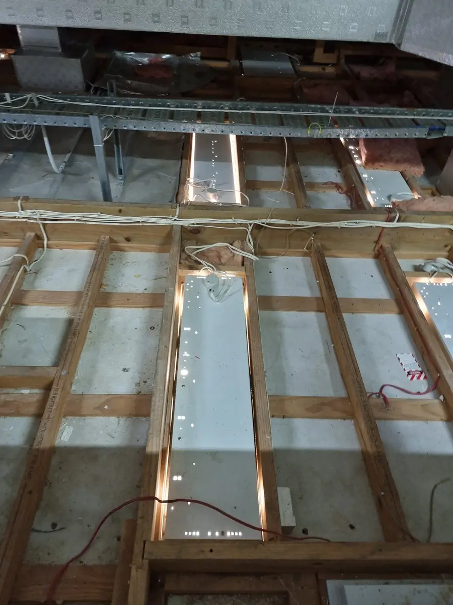 Ceiling grid seen from above during the void clean