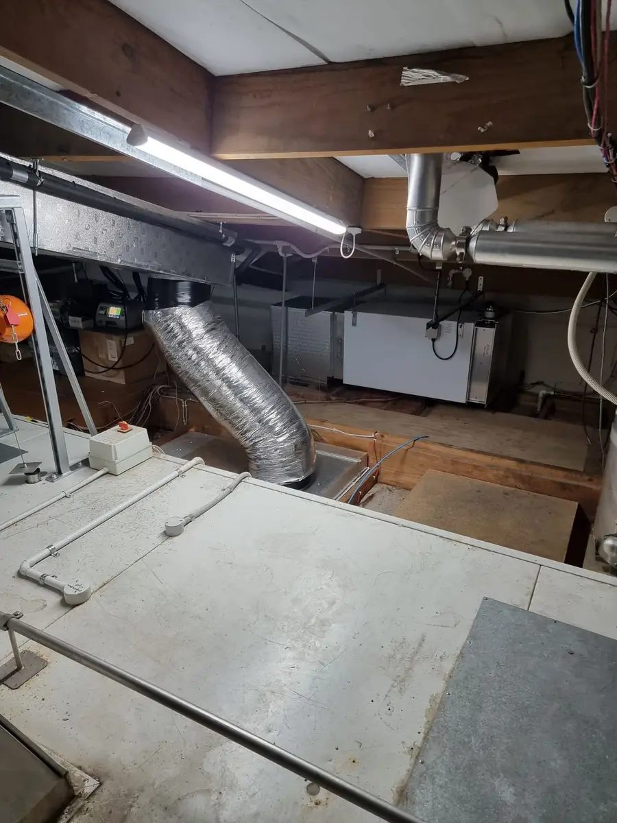 Ceiling void duct and lighting during asbestos removal