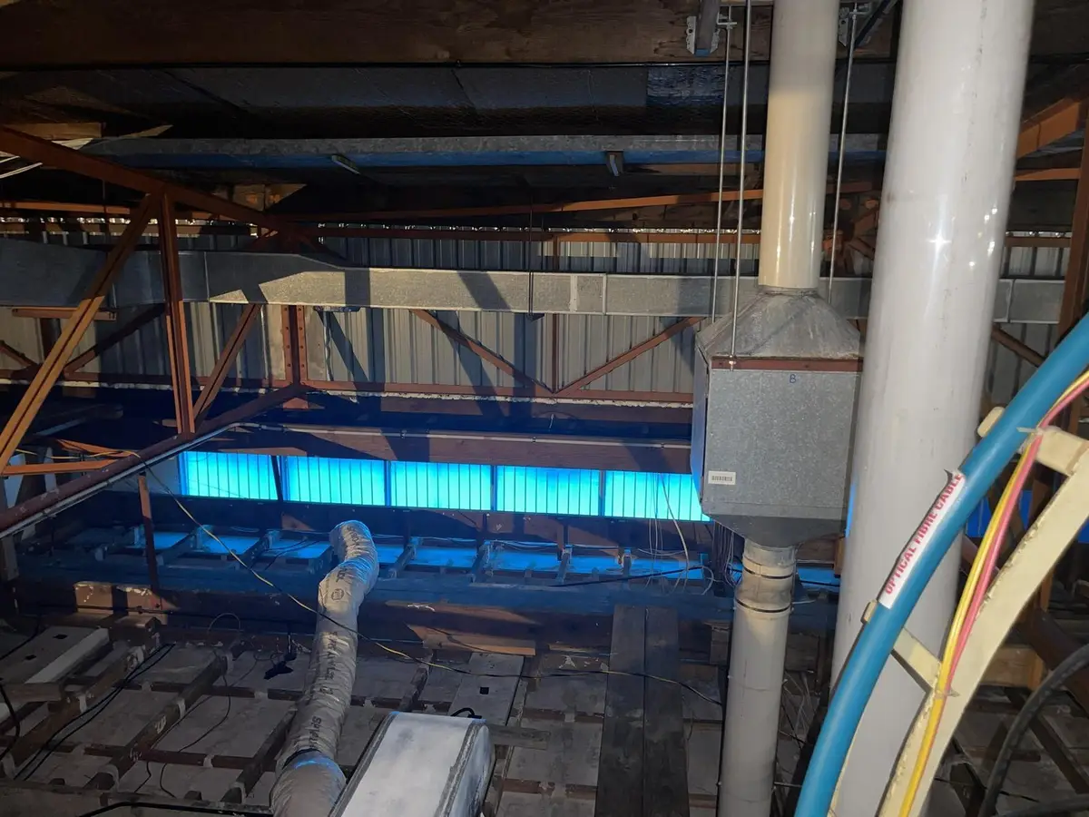 Ceiling void services lit during asbestos works