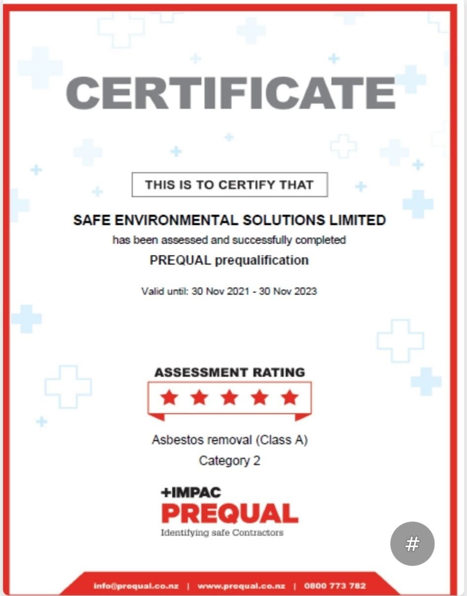 IMPAC PREQUAL - 5-star assessment rating - SES Group IMPAC PREQUAL certificate - Safe Environmental Solutions Ltd, 5-star assessment rating for Class A asbestos removal