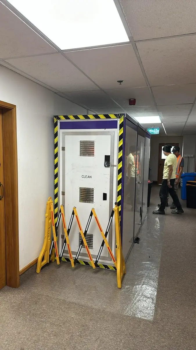Decontamination unit in the corridor of the commercial building