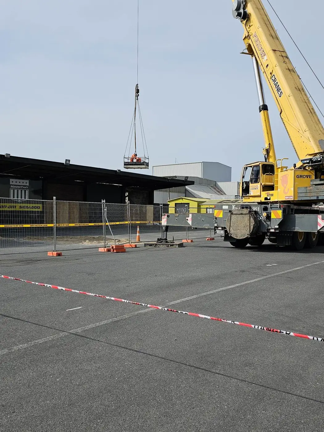 Exclusion zone around the crane during the asbestos roof removal