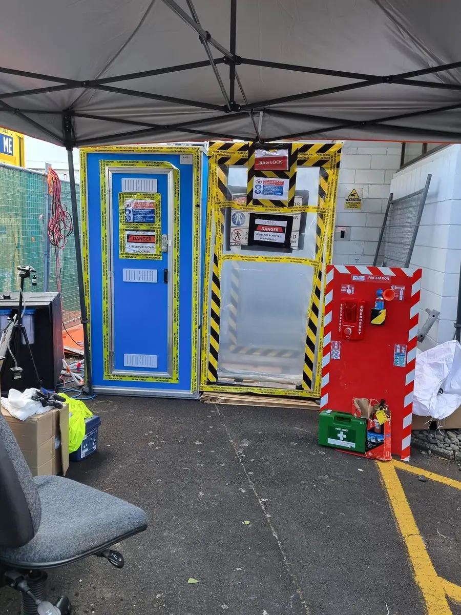 Decontamination unit and gazebo in the commercial car park