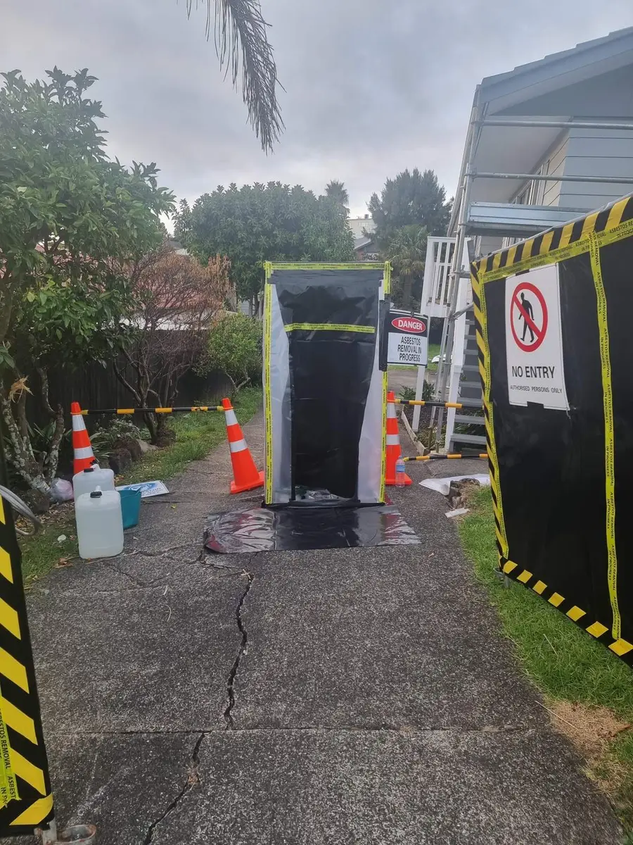 Decontamination unit on the driveway of the two-storey house