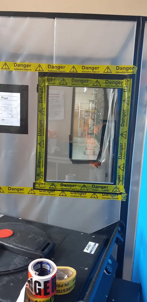 Viewing window on the commercial asbestos enclosure