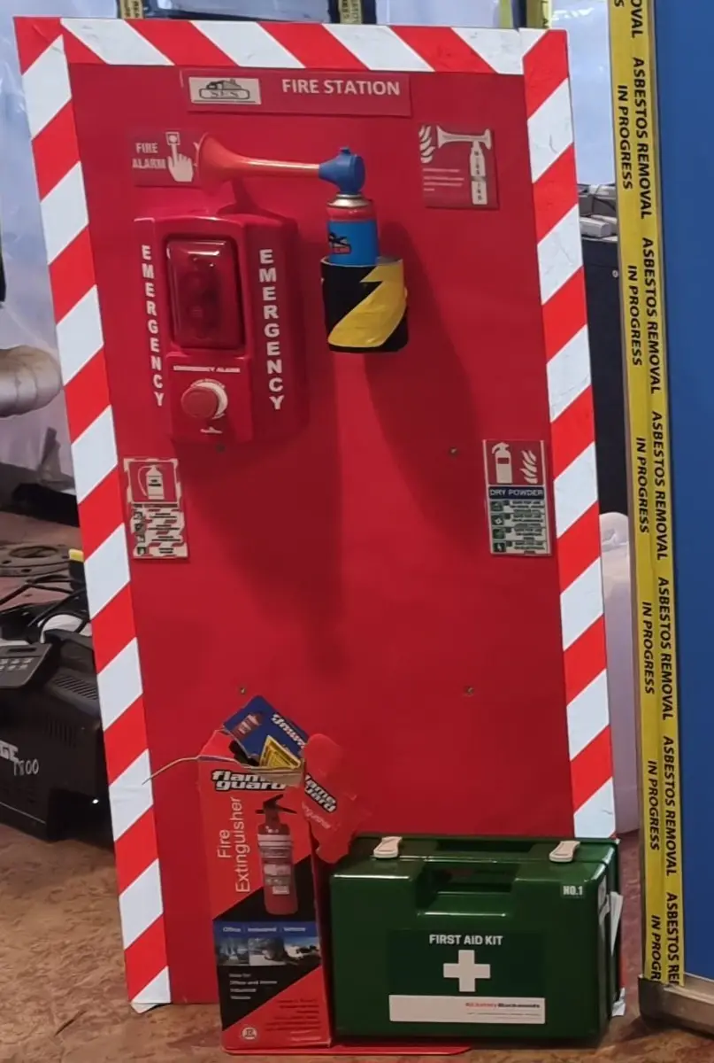 Fire station board and first aid kit at the plant room asbestos site
