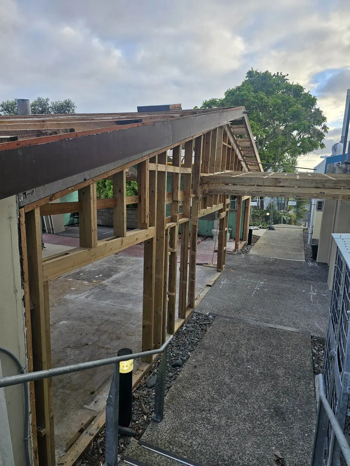 Timber framing of the house with the roof taken off