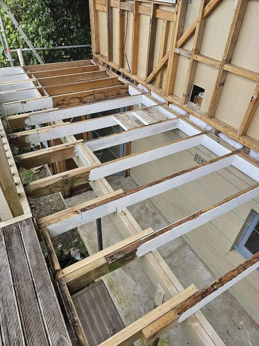 Framing stripped ready for demolition
