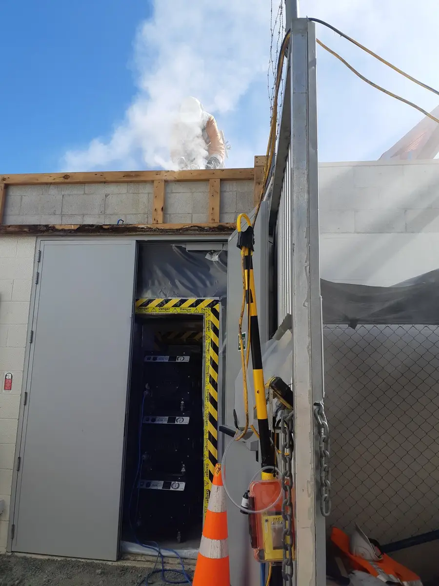 Exterior of the industrial building asbestos enclosure