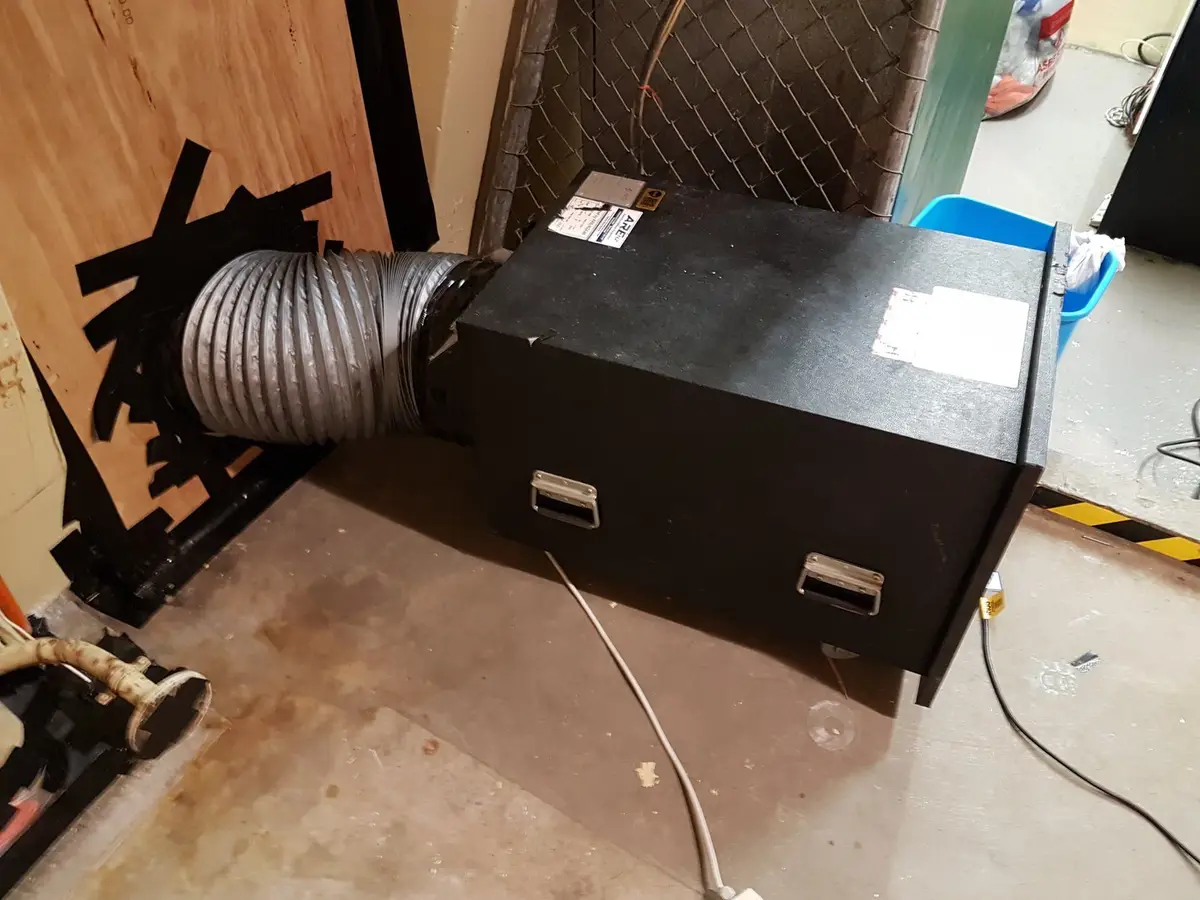 Negative air unit and ducting for the asbestos enclosure