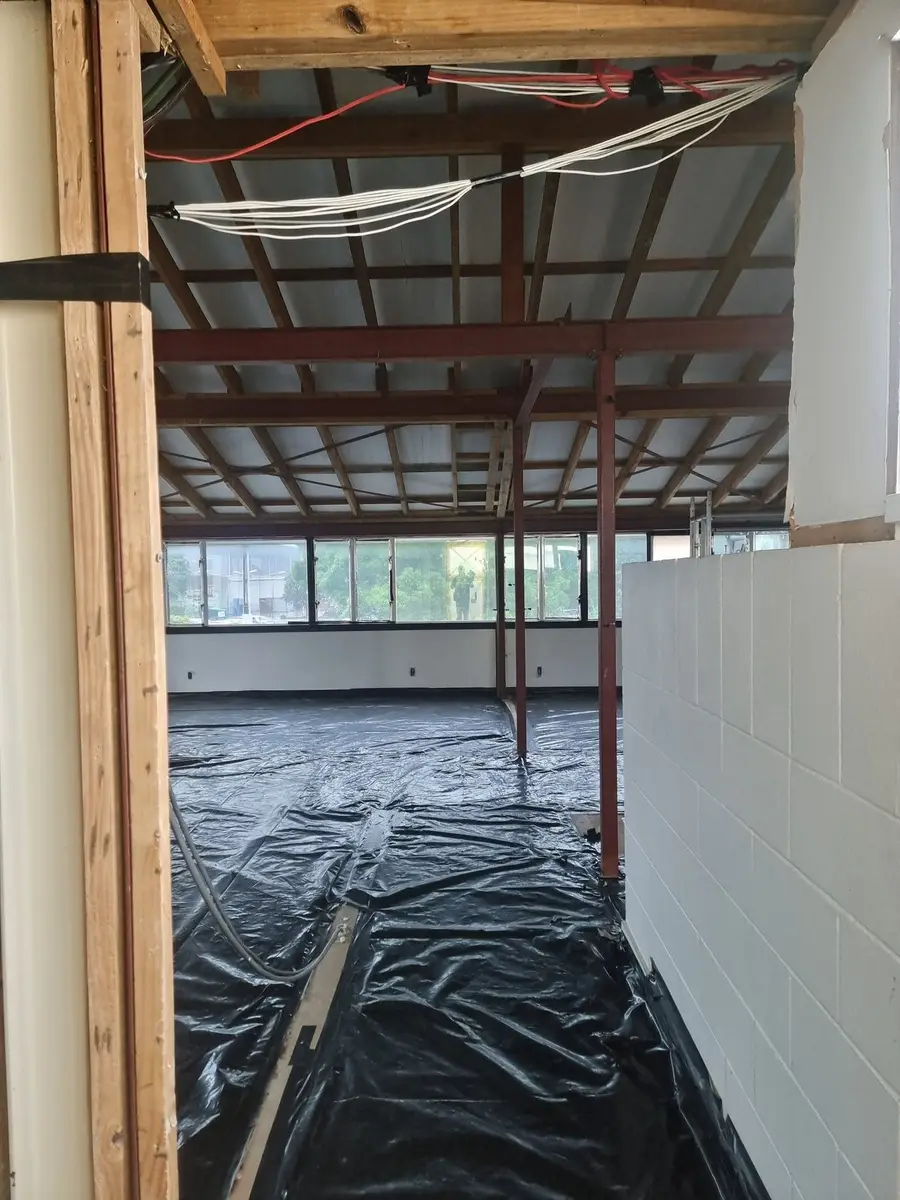 Office framing and window during a commercial strip-out in Auckland