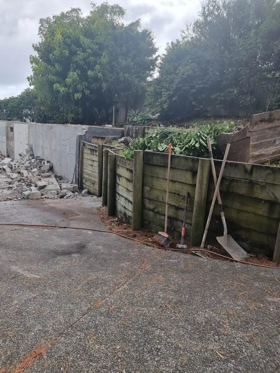 Retaining walls at the Auckland sub-division site before demolition