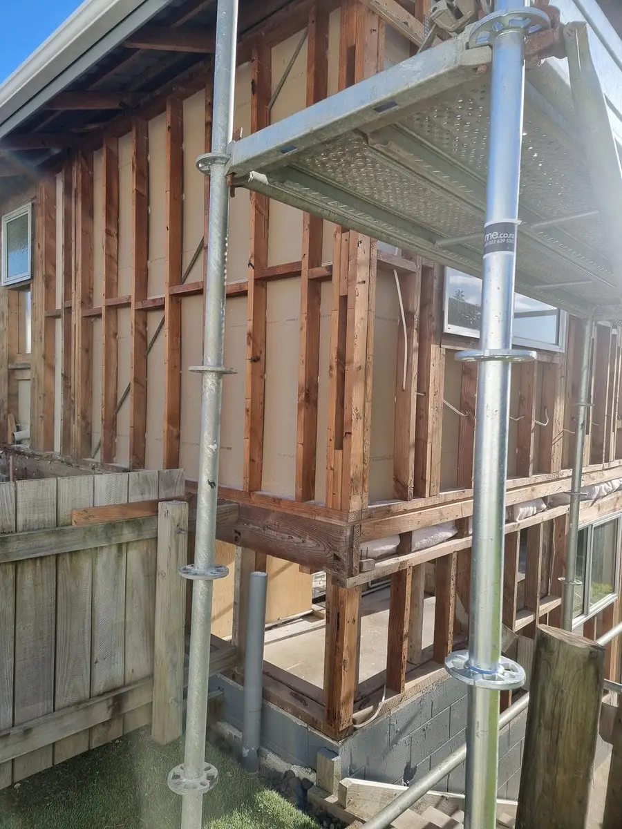 Scaffold against the framing after the cladding was removed