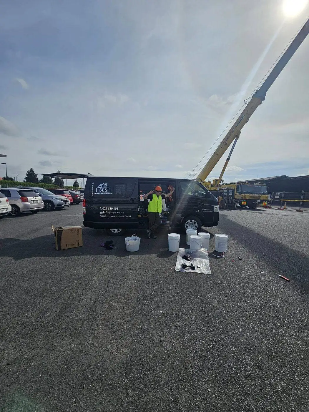 SES crew loading equipment at a commercial site