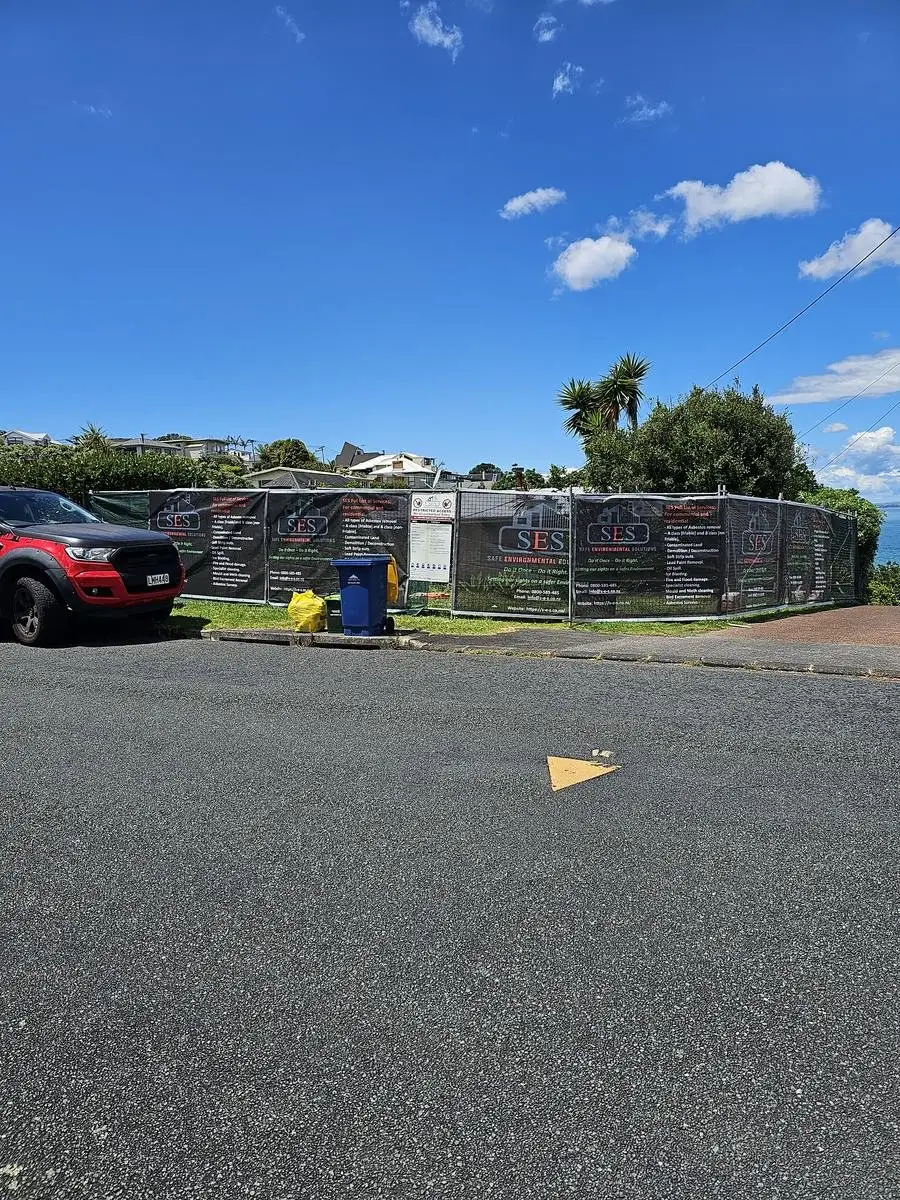SES site hoarding on a residential street in Auckland