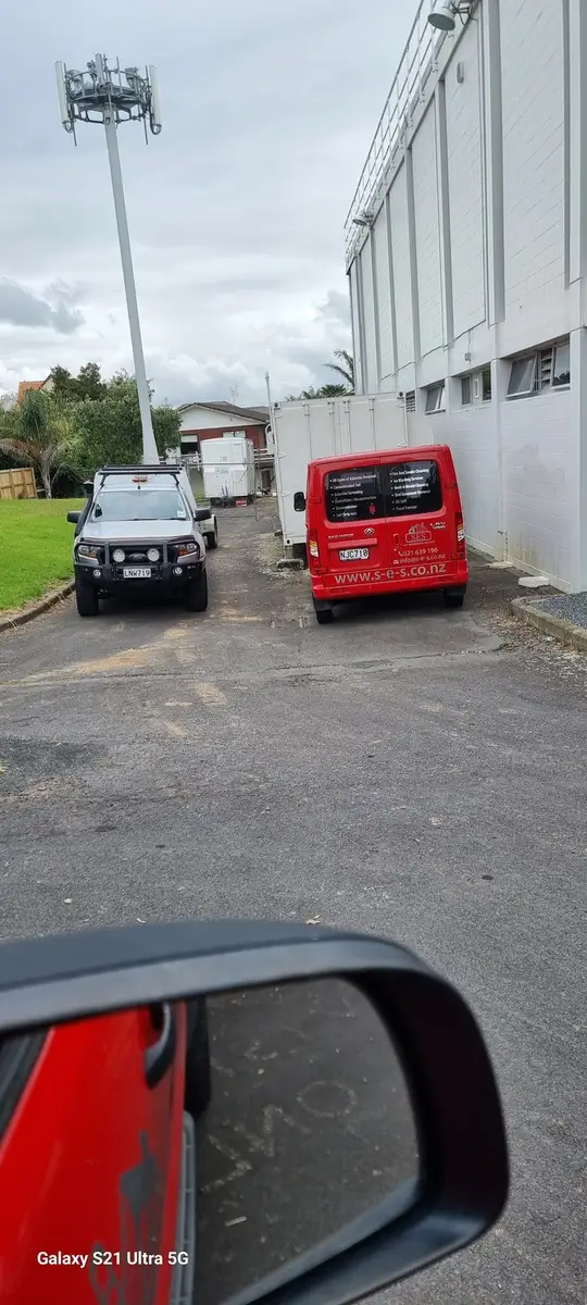 SES ute and van parked on site for the commercial asbestos removal