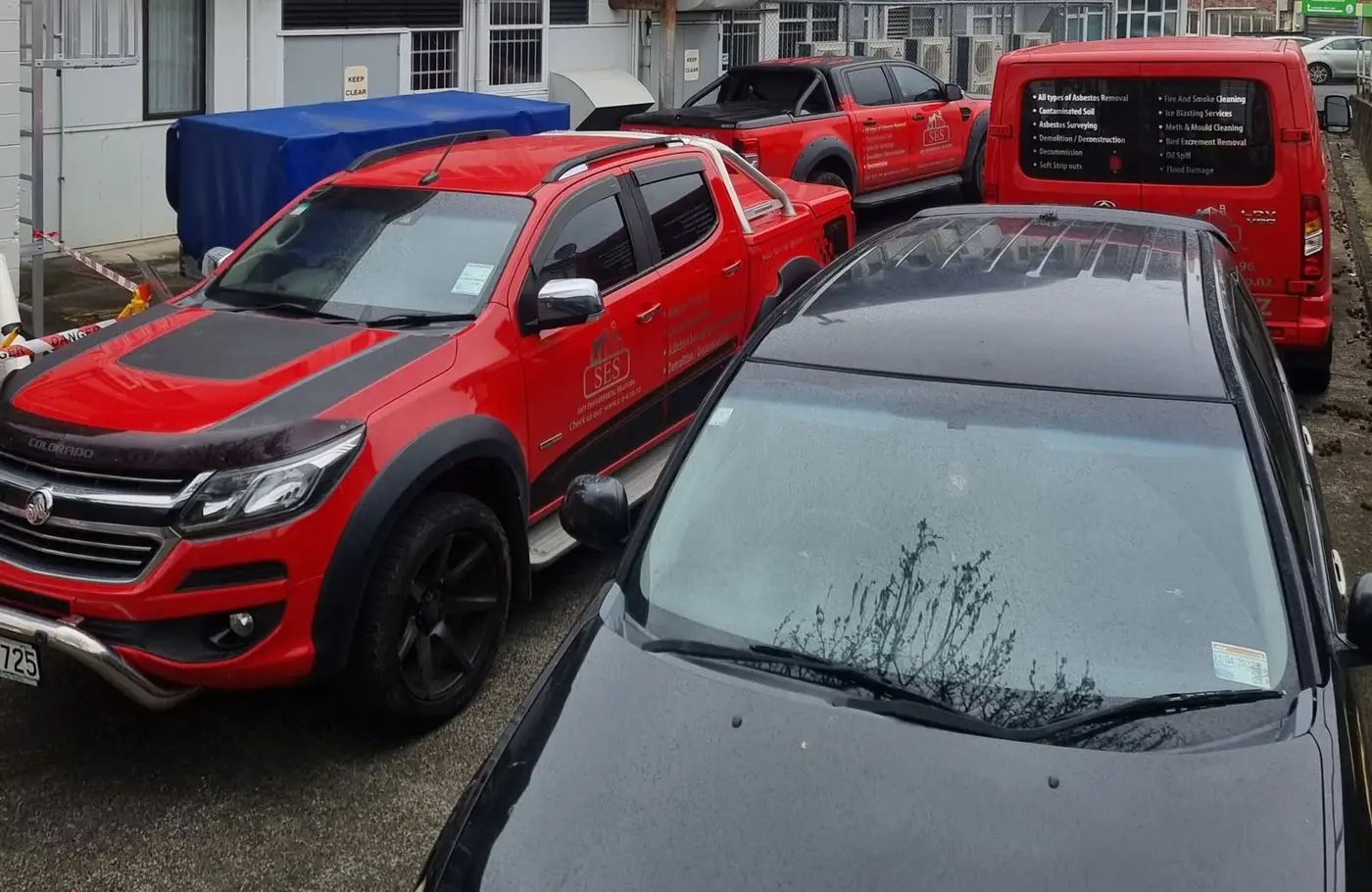 SES utes lined up on site