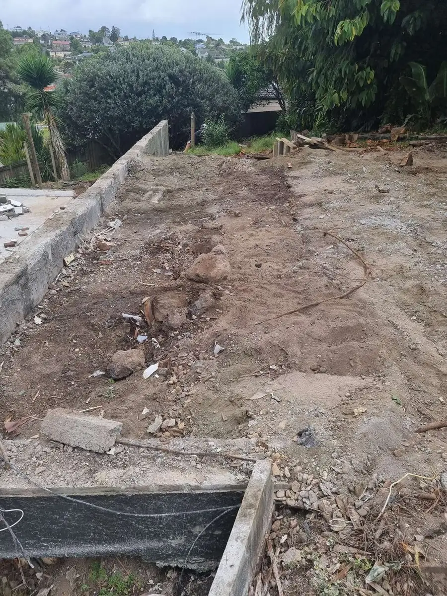 Sub-division site cleared with retaining wall rubble sorted